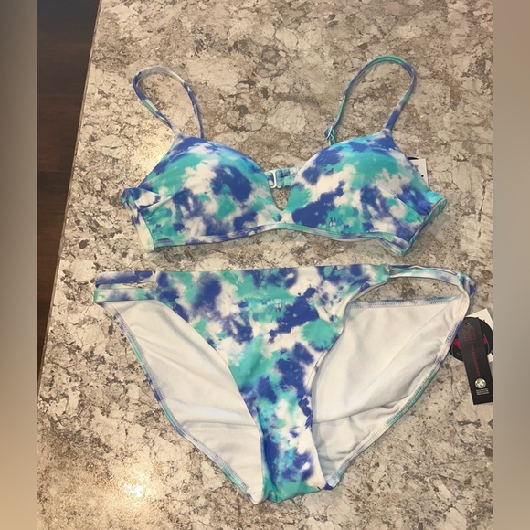 No Boundaries Blue Tie Dye Bikini Top Large Bottom XL NWT - Picture 1 of 13